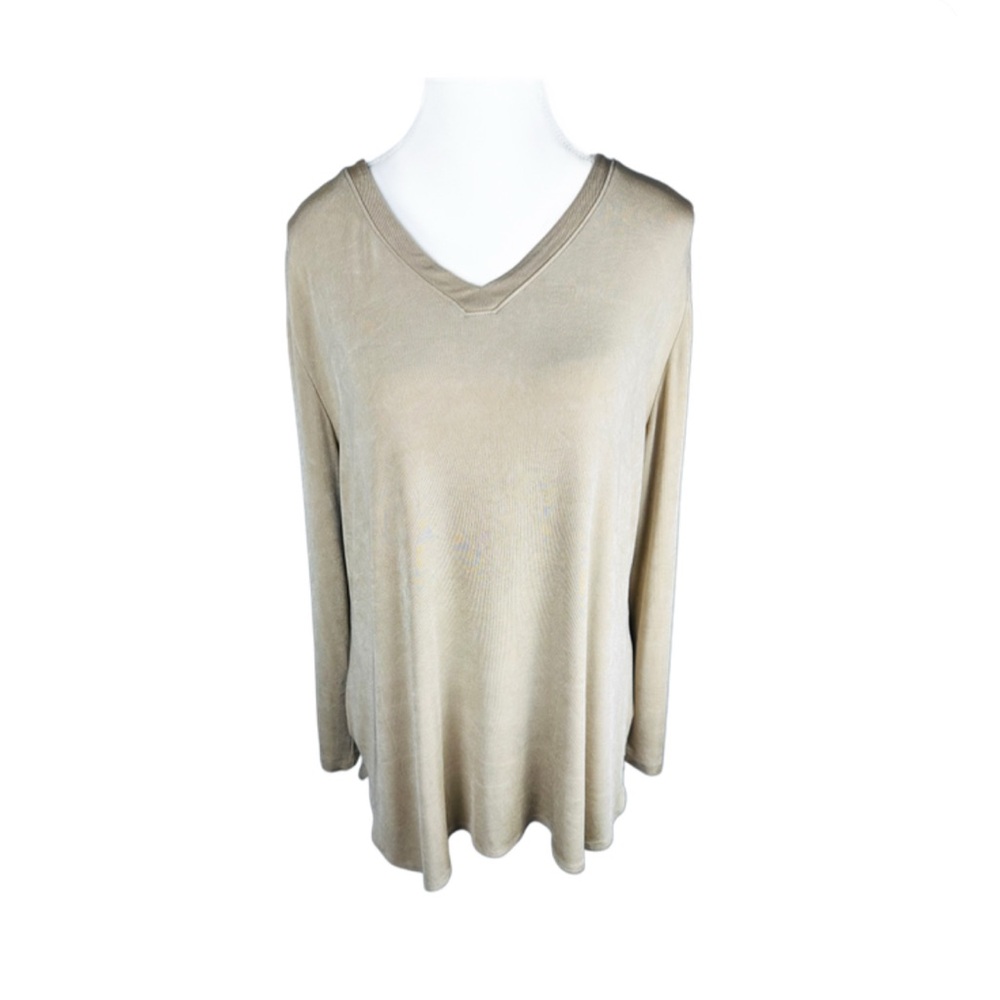 Chico's Beige Long Sleeve V-Neck Top Size 12